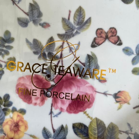 Grace Teaware Fine Porcelain Floral Dessert Plates 8in Set of 4 in Gift Box New - Picture 6 of 12